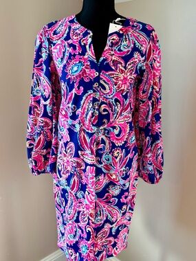 Lilly Pulitzer Navy, Hot Pink & Aqua Paisley Midi Dress